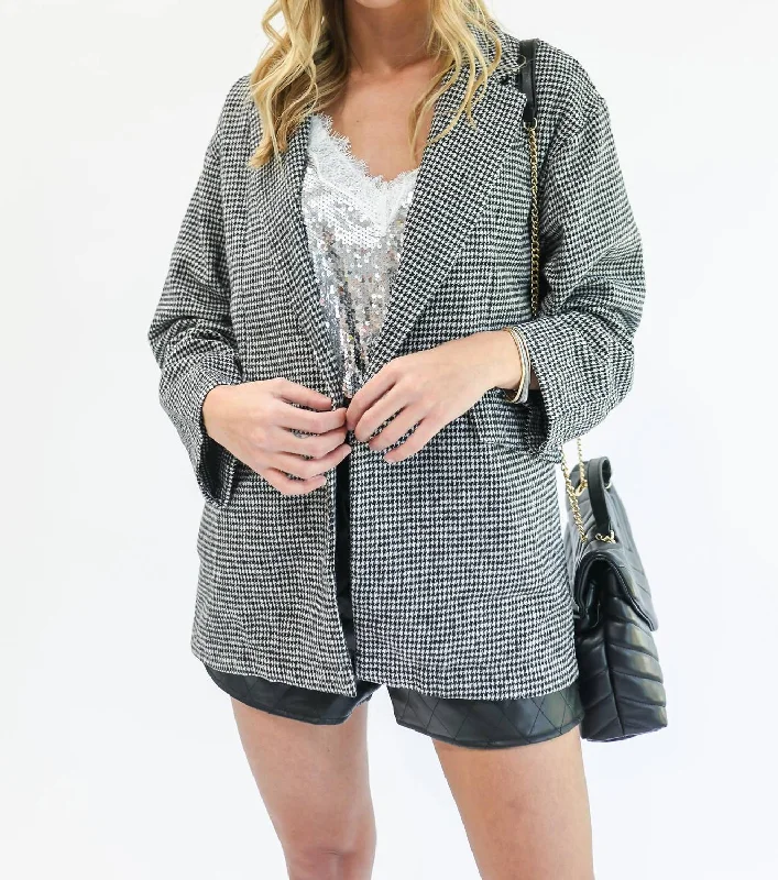 Unbeatable Prices!Classy Queen Houndstooth Boyfriend Blazer In Black/white