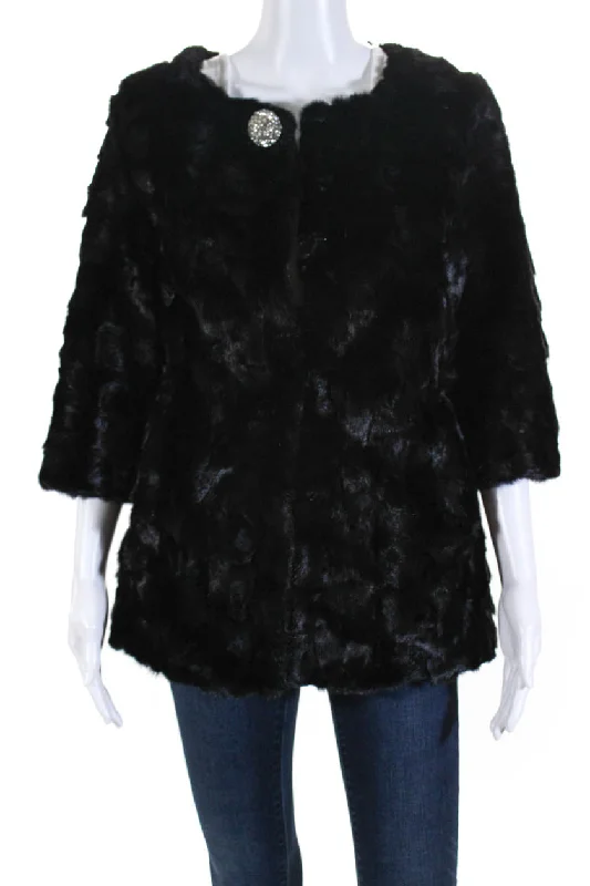 Huge Price Cuts Await!Designer Womens Mink Fur Jewel Embellished Blazer Coat Black