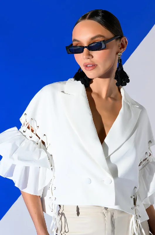 Hurry, Sale Ends Soon!EASY DOES IT RUFFLE SLEEVE CROP BLAZER