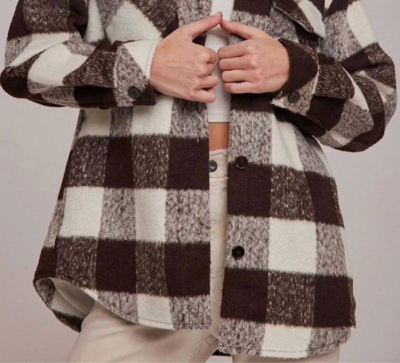Enjoy Huge Discounts Now!Flap Pocket Shacket In Dark Cocoa Check