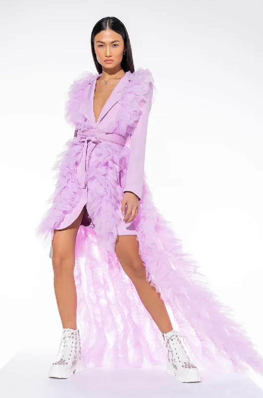 Crazy Discounts Inside!HIGH FASHION BLAZER DRESS WITH MAXI TULLE SKIRT LIGHT PURPLE