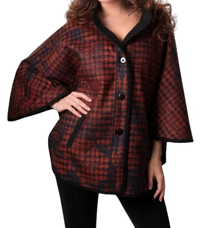 Save Money, Shop Happy!Houndstooth Cocoon Cape In Brown/black