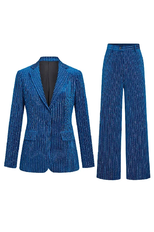 Find the Best Deals Here!Ink Blue Striped Single Button 2 Piece Women's Suits