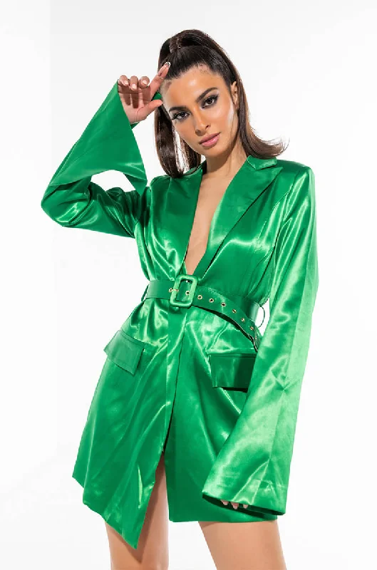 The Best Offers Are Here!IT'S THE FIT FOR ME SATIN BLAZER DRESS GREEN