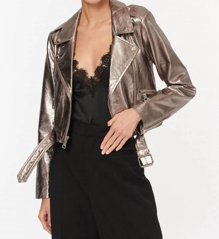 Mega Sale Happening Now!Kali Lamb Leather Jacket In Metallic Fog