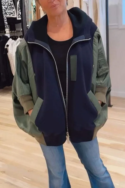 Limited Time Offer!Women's Casual Solid Color Hooded Patchwork Jacket