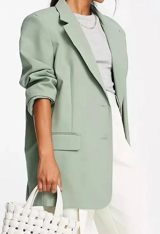 Unlock Huge Savings Now!Oversized Boxy Grandad Blazer In Sage