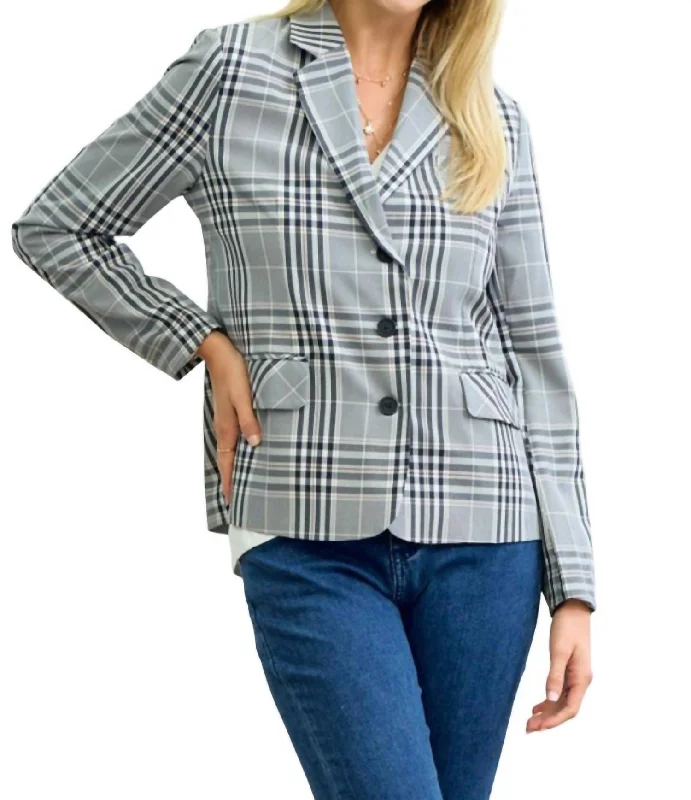 Get It Before It’s Gone!Plaid Striped Lining Blazer In Ivory/black
