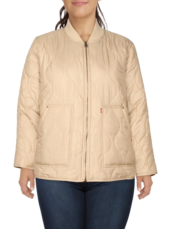 Your Exclusive Offer Awaits!Plus Womens Ribbed Trim Long Sleeves Quilted Coat