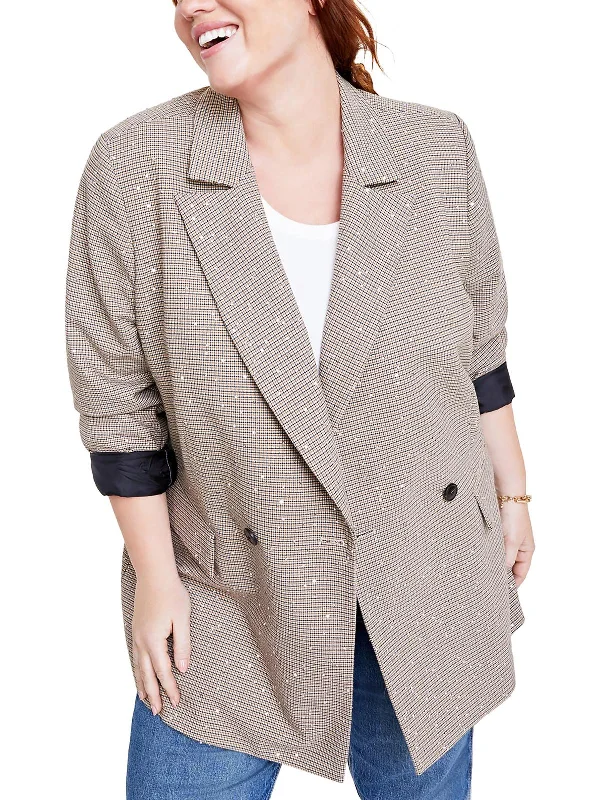 Shop More, Spend Less!Plus Womens Sequined Plaid Double-Breasted Blazer