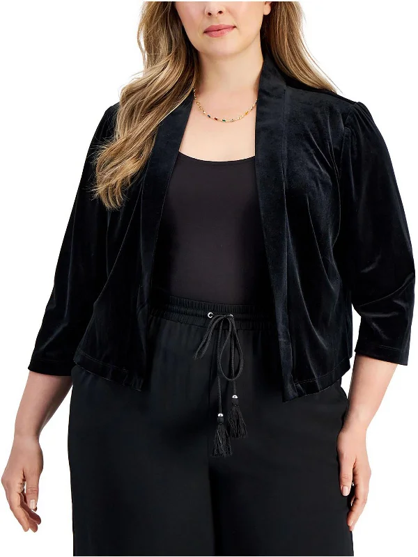 Steals and Deals Await!Plus Womens Velvet Dressy Open-Front Blazer