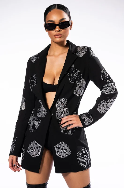 Today’s Deals, Tomorrow’s Regrets!ROLL THE DICE RHINESTONE BLAZER