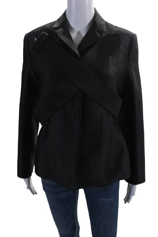 Massive Price Cuts!Shushu/Tong Womens Floral Snap Closure Belt Detail Blazer Black