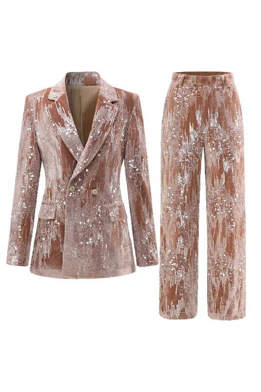 The Best Deals Won’t Wait!Sparkly Dusty Rose Velvet Notched Lapel Sequins 2 Pieces Suits