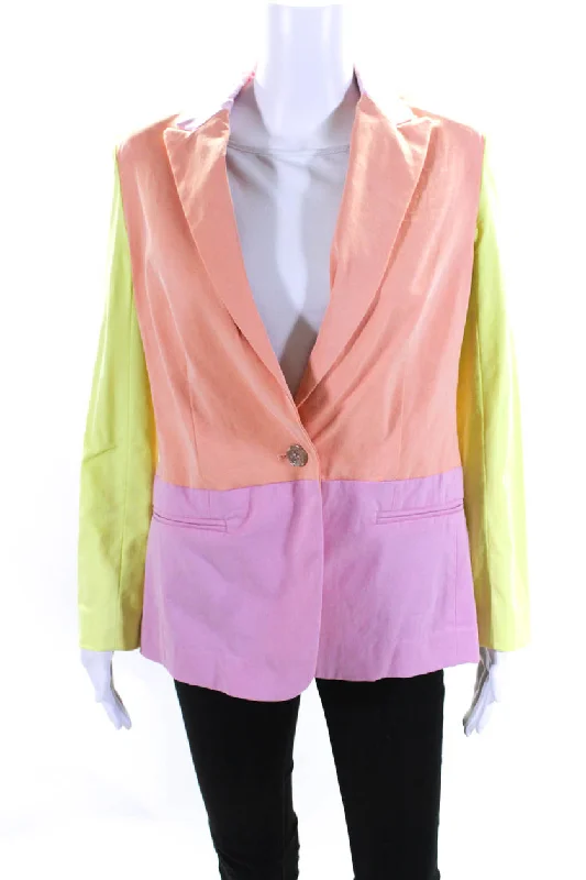 One Click Away from Big Savings!Tanya Taylor Womens Darwin Pastel Color Block Peak Lapel Blazer Pink Orange Sz 2 One Click Away from Big Savings!Tanya Taylor Womens Darwin Pastel Color Block Peak Lapel Blazer Pink Orange Sz 2
