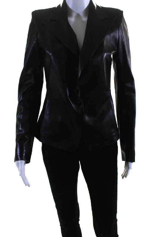 Shop Now and Save!The Row Womens Leather Silk Lined One Button Notched Collar Blazer Black Shop Now and Save!The Row Womens Leather Silk Lined One Button Notched Collar Blazer Black