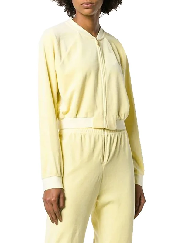 The Best Deals Won’t Wait!Track Velour Crop Jacket In Pastel Yellow