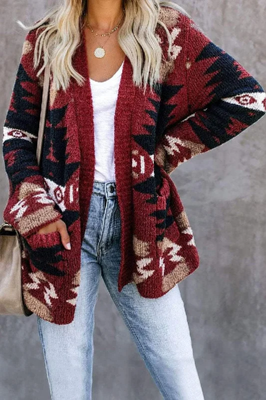 Best Offers of the Month!Vintage Western Print Casual Knit Cardigan