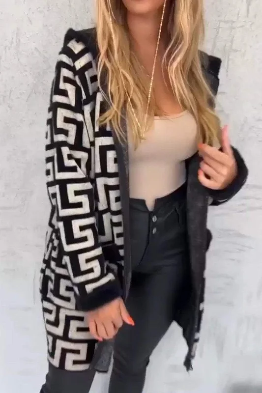 Special Offer – Act Fast!Women's Casual Print Hooded Cardigan