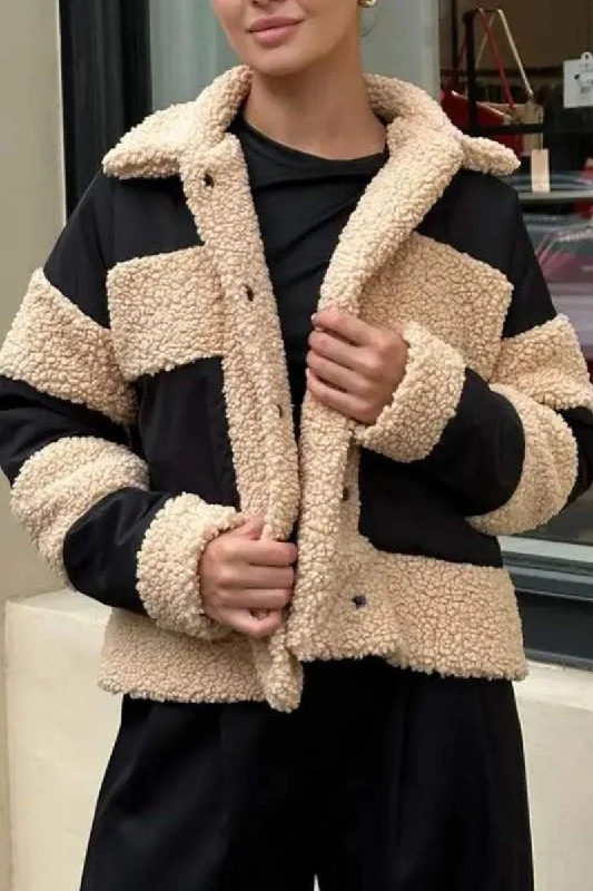 Massive Price Cuts!Women's Casual Solid Color Plush Patchwork Coat