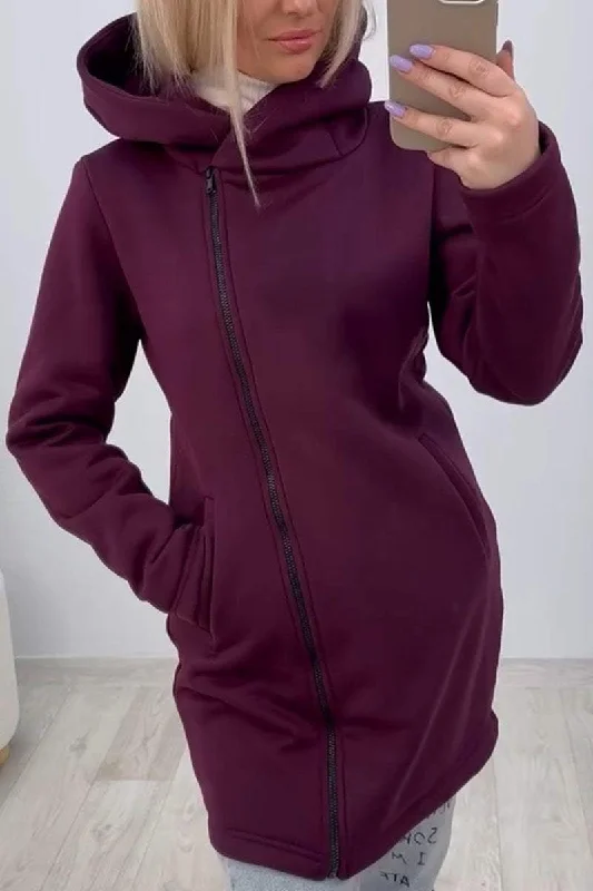 Save Like Never Before!Women's Casual Solid Color Zipper Hooded Cardigan