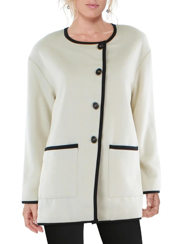 Save Up to 50% Off!Womens Contrast Trim Fleece Pea Coat