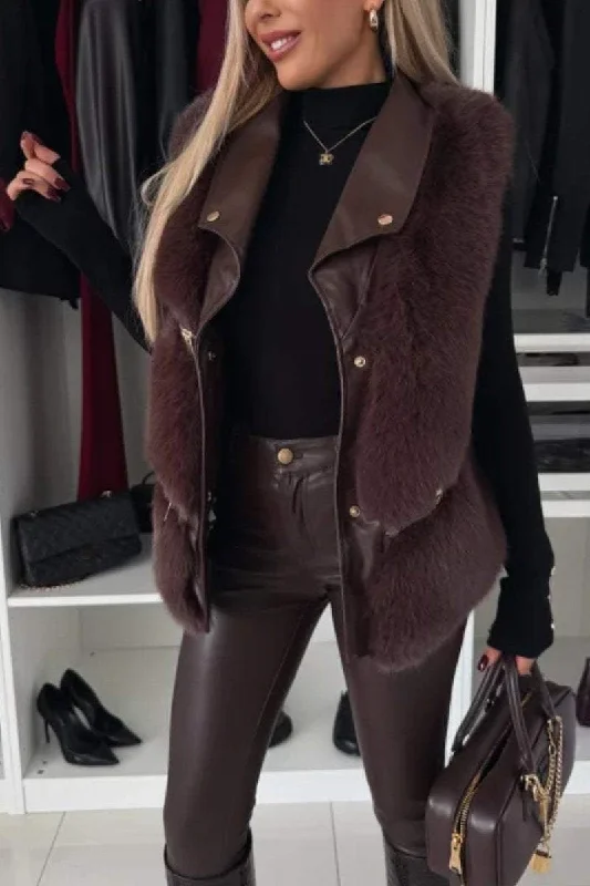 One Click Away from Big Savings!Women's Faux Fur Patchwork Leather Casual Vest Coat