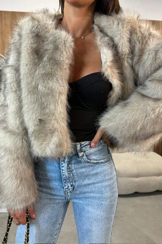 Limited Time Offer!Women's Faux Fur Round Neck Long Sleeve Coat