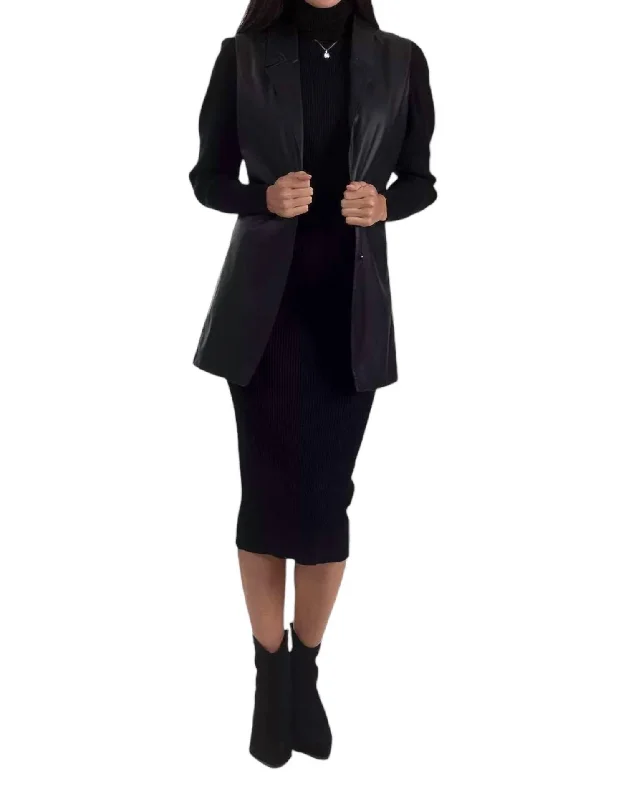 Don't Miss Out!Women's Faux Leather Sleeveless Blazer In Black