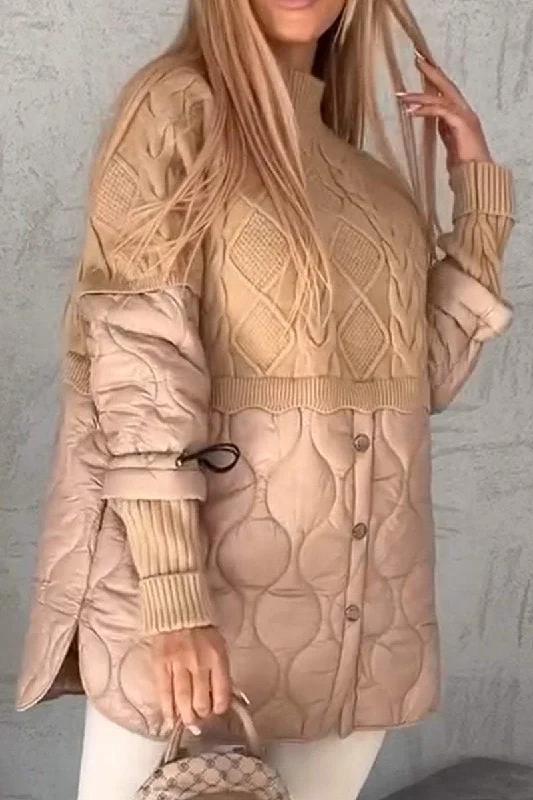 Shop the Hottest Deals!Women's Knit Patchwork Long Sleeve Coat
