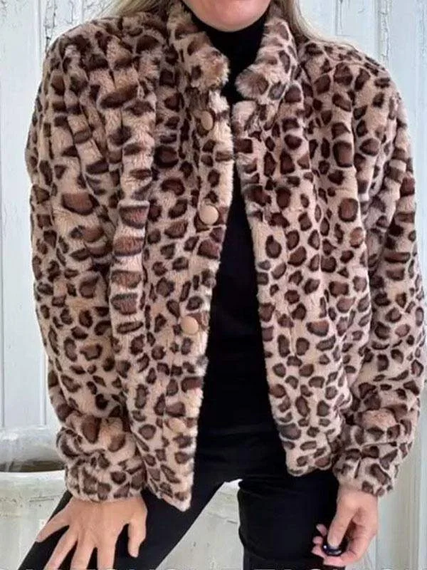 Your Shopping Wish, Our Discount Command!Women's Leopard Print Low Collar Long Sleeve Coat