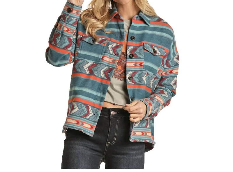 Mega Sale Happening Now!Women's Shacket Shirt Jacket In Blue Coral Burgundy Print