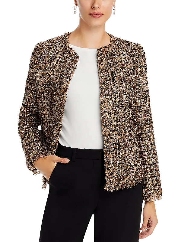 Price Drop Alert!Womens Tweed Metallic Collarless Blazer