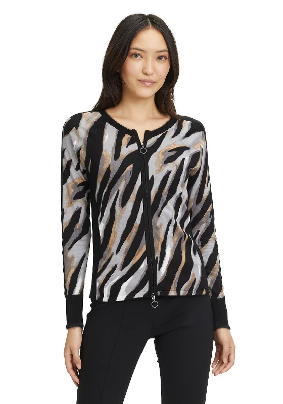 Price Drop Alert!Betty Barclay Tiger Print Fine Zip Cardigan, Black Multi