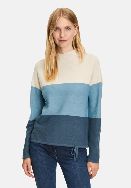 New Discounts Just Dropped!Betty Barclay High Neck Blocked Sweater, Blue multi
