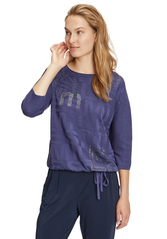 Save Up to 50% Off!Betty Barclay Ribbed Letter Knit Sweater, Indigo Blue