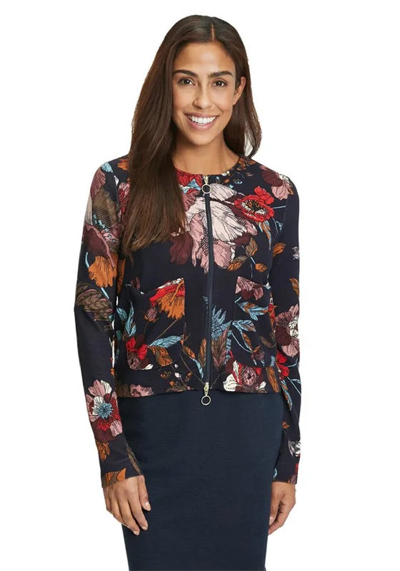 One Click Away from Big Savings!Betty Barclay Floral Ribbed Knit Cardigan, Navy Multi