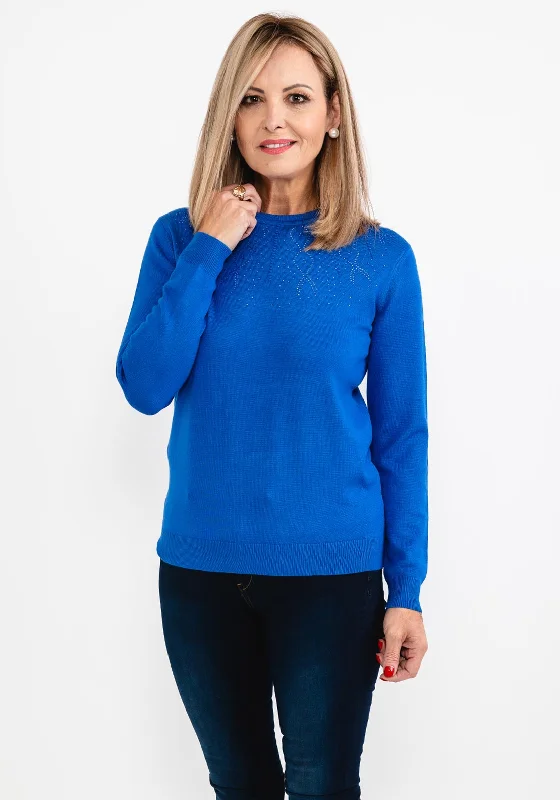 Get the Best for Less!Castle of Ireland Rhinestone Swirl Neck Sweater, Cobalt