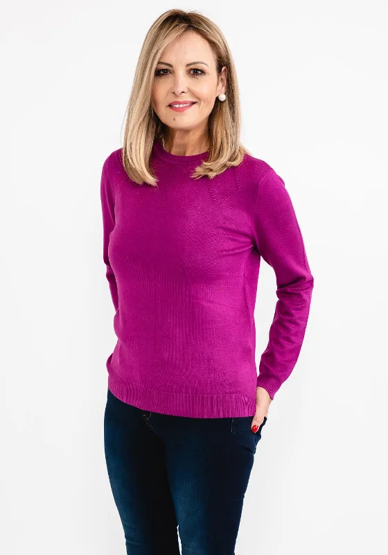 Time to Snag a Bargain!Castle of Ireland Rhinestone Swirl Neck Sweater, Raspberry