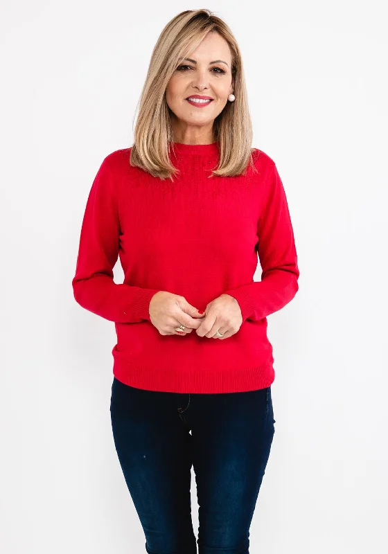 Hottest Discounts of the Year!Castle of Ireland Rhinestone Swirl Neck Sweater, Rose Red