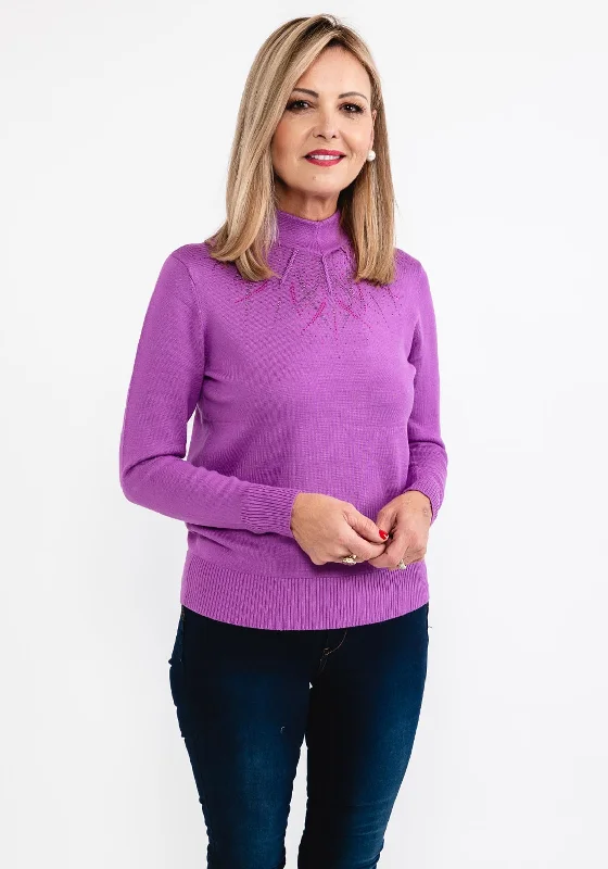 Limited Deals, Unlimited Savings!Castle of Ireland Rhinestone High Neck Sweater, Purple