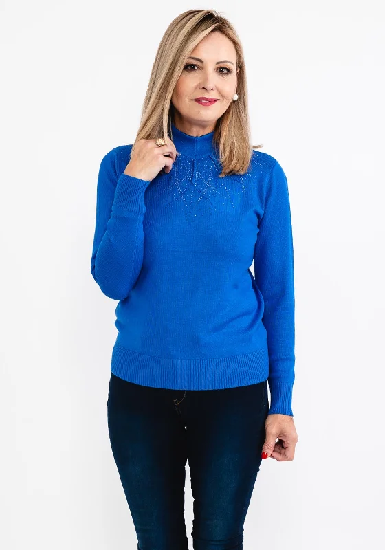 Instant Savings Await!Castle of Ireland Rhinestone High Neck Sweater, Cobalt