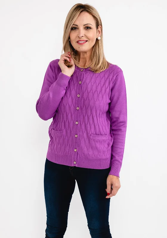 Save More Than Ever!Castle of Ireland Embossed Pattern Fine Cardigan, Purple