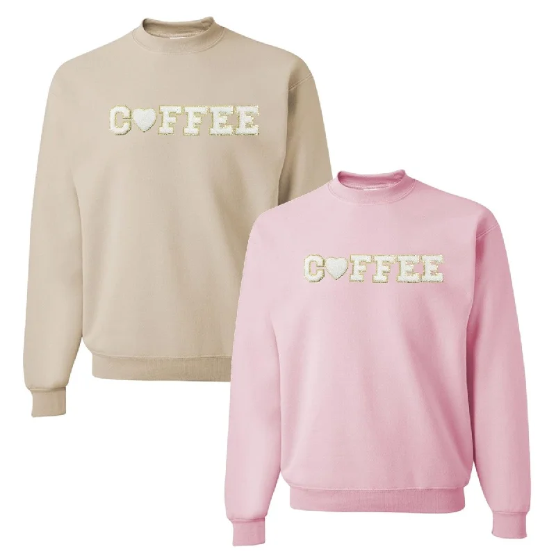 Your Best Deals Are Here!Coffee Heart Letter Patch Crewneck Sweatshirt