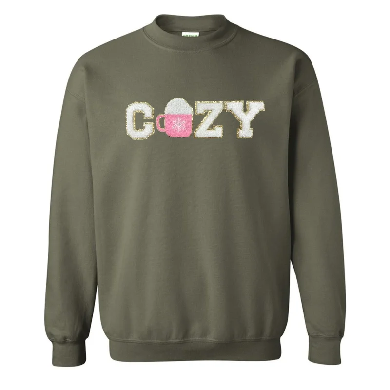Your Chance to Save is Now!'Cozy' Letter Patch Crewneck Sweatshirt