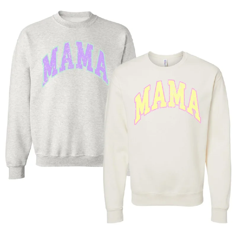 Find Your Perfect Deal Today!'Distressed 'Varsity 'Mama' Crewneck Sweatshirt
