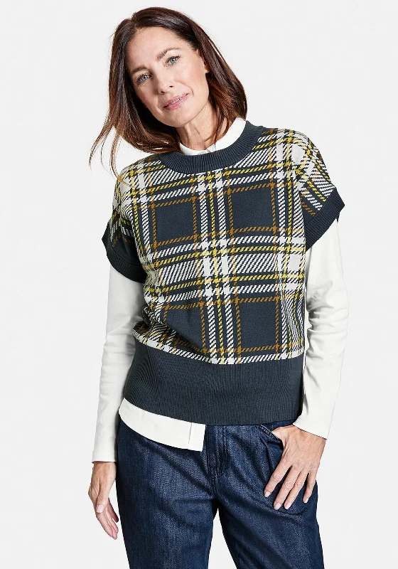 Best Deals Just for You!Gerry Weber Check Knit Vest, Teal Multi