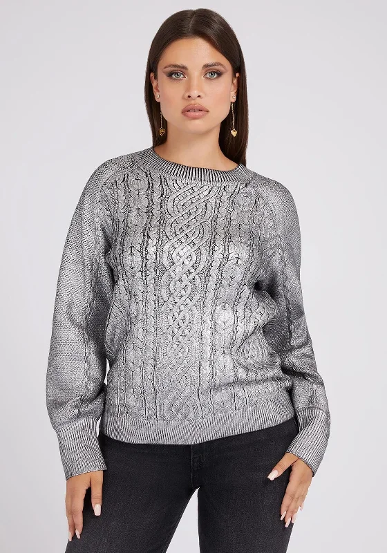 Find Your Perfect Deal Today!Guess Womens Metal Look Jumper, Silver