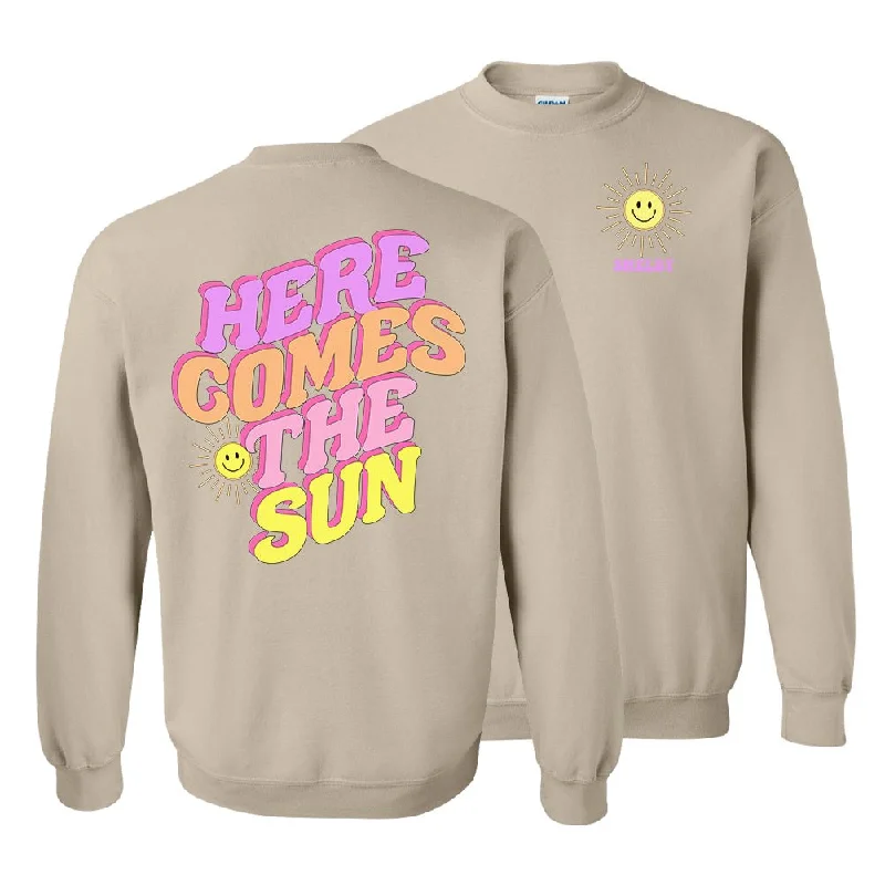 Bigger Savings, Better Shopping!Initialed 'Here Comes The 'Sun' Front & Back Crewneck Sweatshirt Bigger Savings, Better Shopping!Initialed 'Here Comes The 'Sun' Front & Back Crewneck Sweatshirt