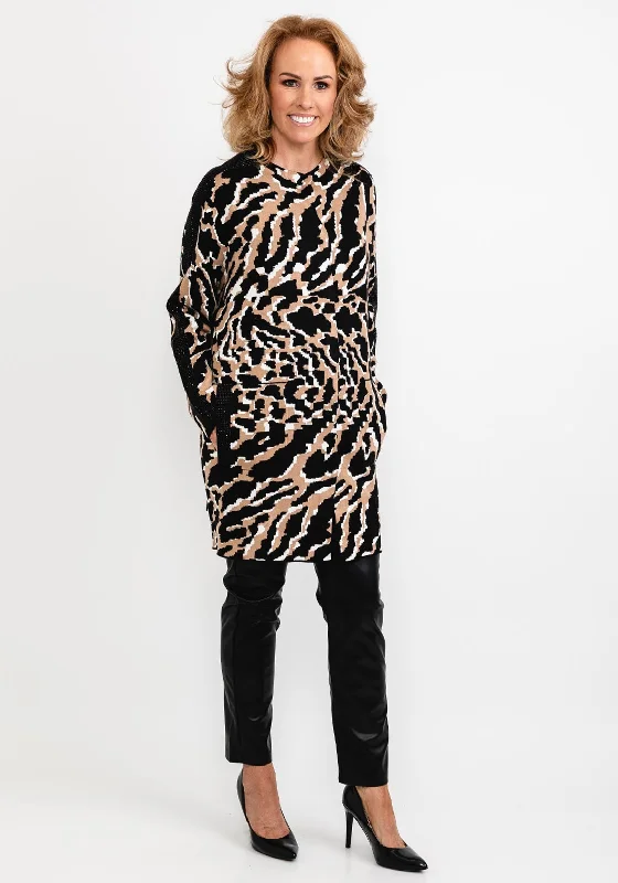 Save Up to 50% Off!I’cona Rhinestone Sleeve Print Cardigan, Black Multi